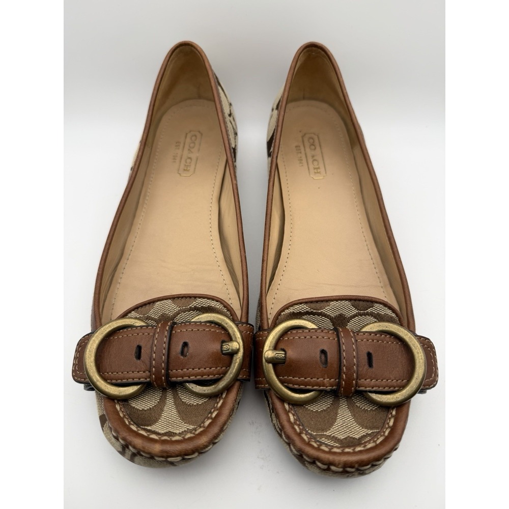 Coach Women's Brown Caden Signature Logo Loafers Gold Hardware Embellished Toe